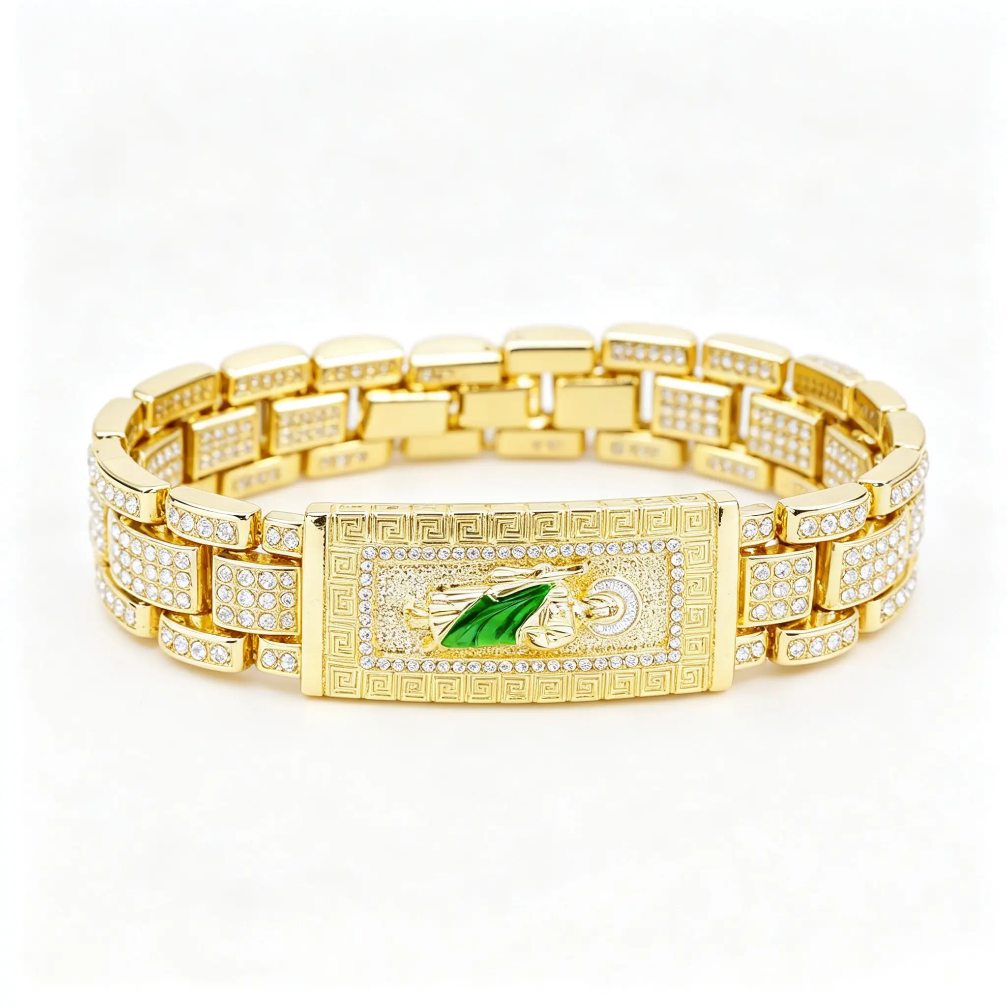San Judas Tadeo Bracelet 8 Inch, 14K Gold Plated Saint Jude Pendant – Zinc Alloy Friendship Bracelet with Rhinestone, Religious Jewelry Gift for Men Women