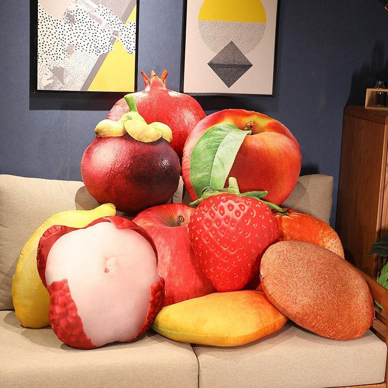 3D Simulation Fruit Vegetable Stuffed Plush PillowToys Creative Realistic Strawberry Durian Cushion Home Decor Kids Funny Gift