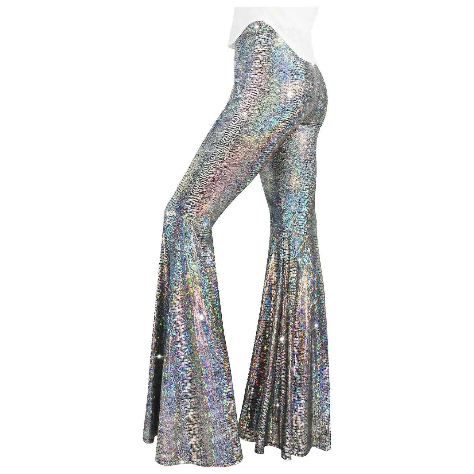 Womens Sequin Flare Pants Sparkly High Waisted Bell Bottom Glitter Trousers Night Out ClubwearGift