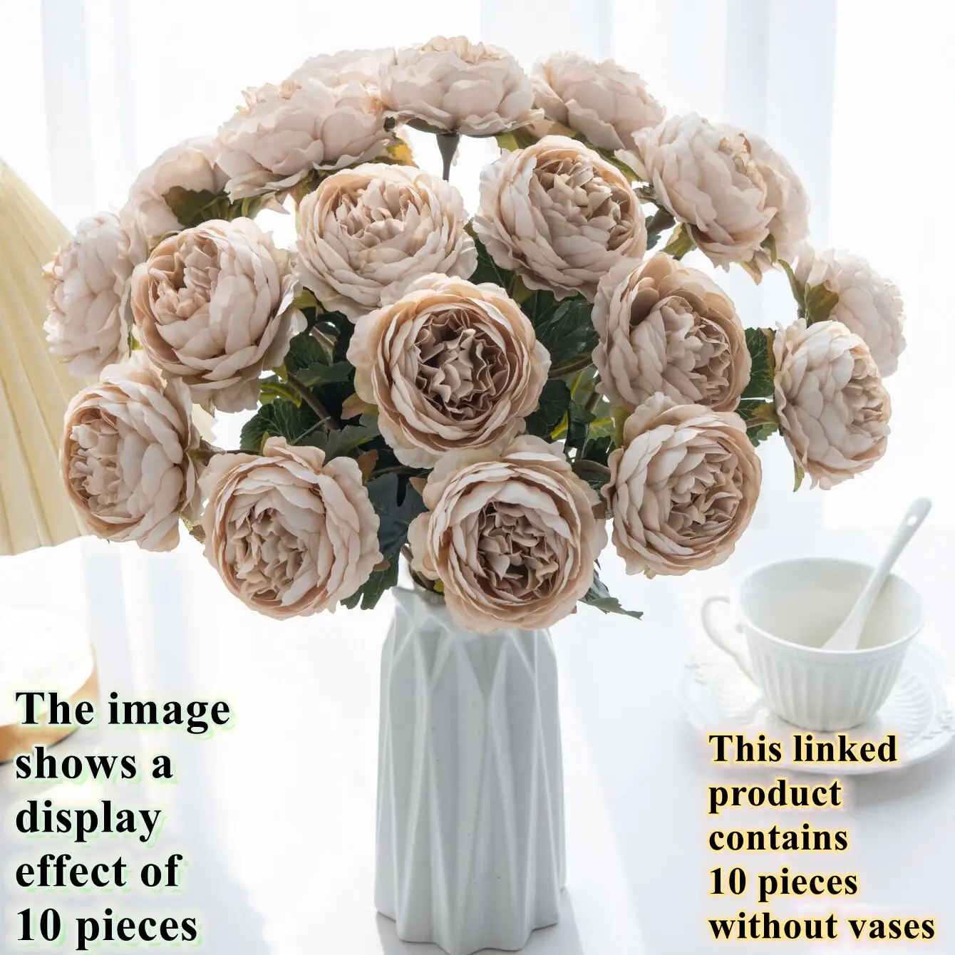 10pcs artificial flower Light coffee colored lotus rose, UV resistant and romantic, suitable for party, home, wedding, garden, office, indoor and outdoor use, Thanksgiving, Halloween and other festivals, suitable for decoration in all seasons in autumn