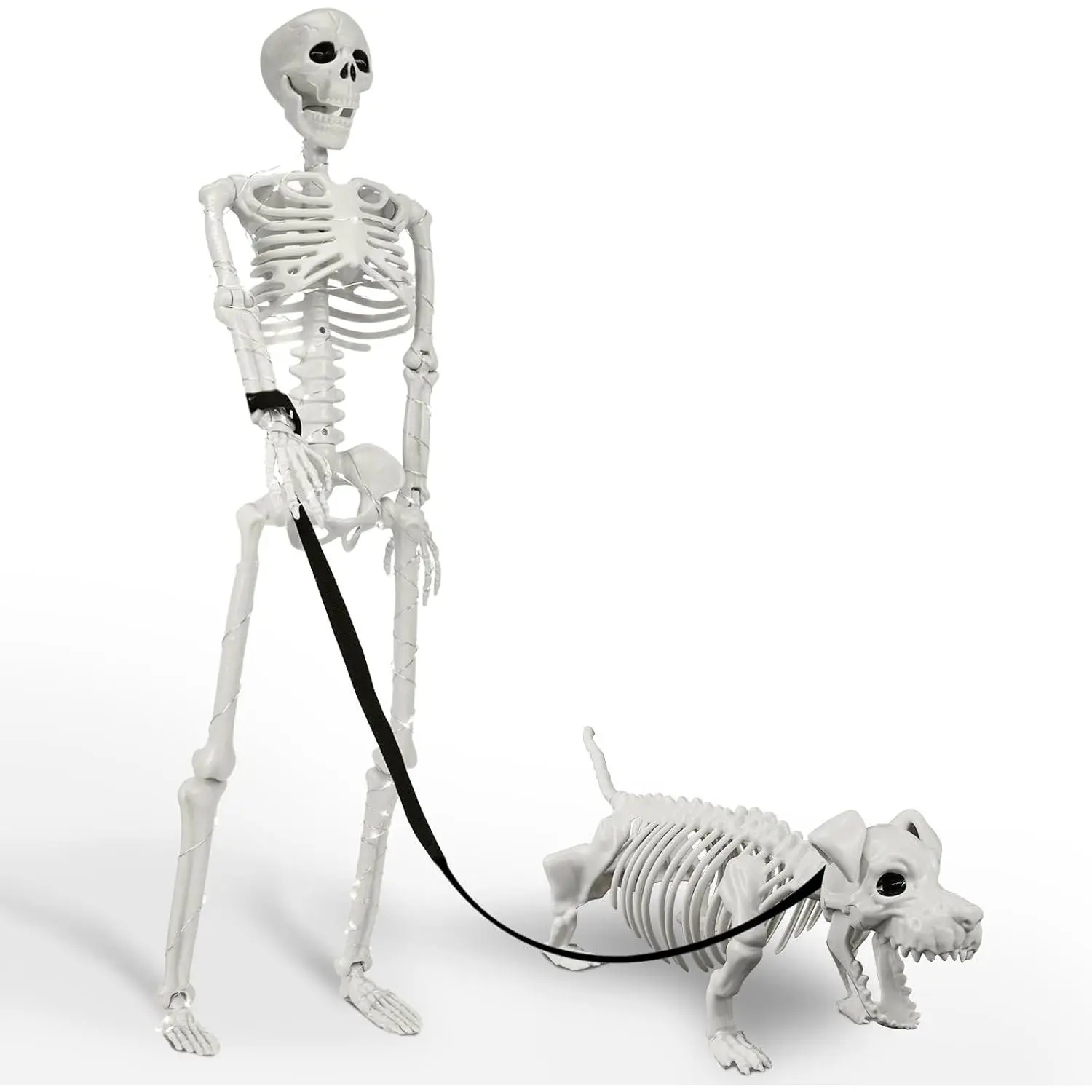 Lighted Human & Dog Skeleton Halloween Decorations Outdoor/Indoor - 36 Inch Realistic Full Body Movable Posable Skeleton Spooky Halloween Decor for Garden Yard Porch Party Haunted Graveyard