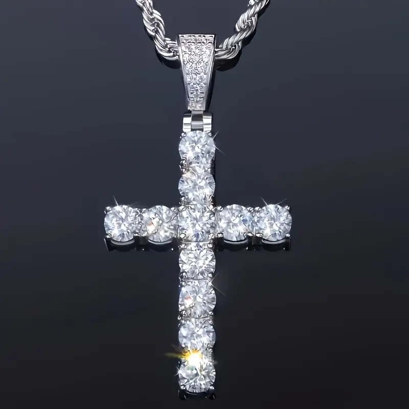 Sterling Silver 925 Silver 11 Carat Moissanite Cross Pendant Chain, Luxurious Simple Fashionable Elegant Gift for Men Women, Daily Wear, Halloween, Family Gift