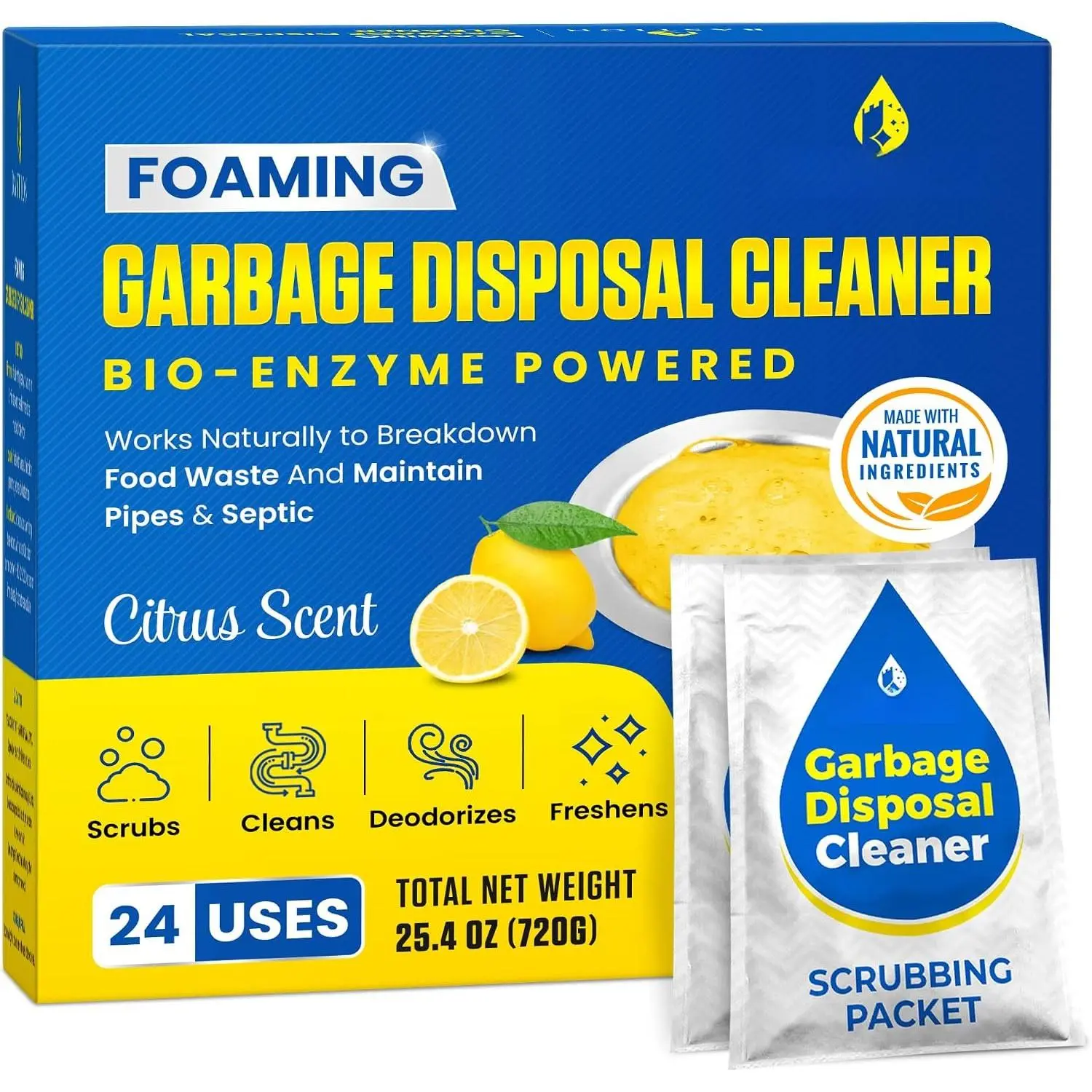Garbage Disposal Cleaner and Deodorizer - 24-Count (1-Year ) Foaming  Scented Kitchen Sink Freshener Pods & Drain Odor  Disposer Care