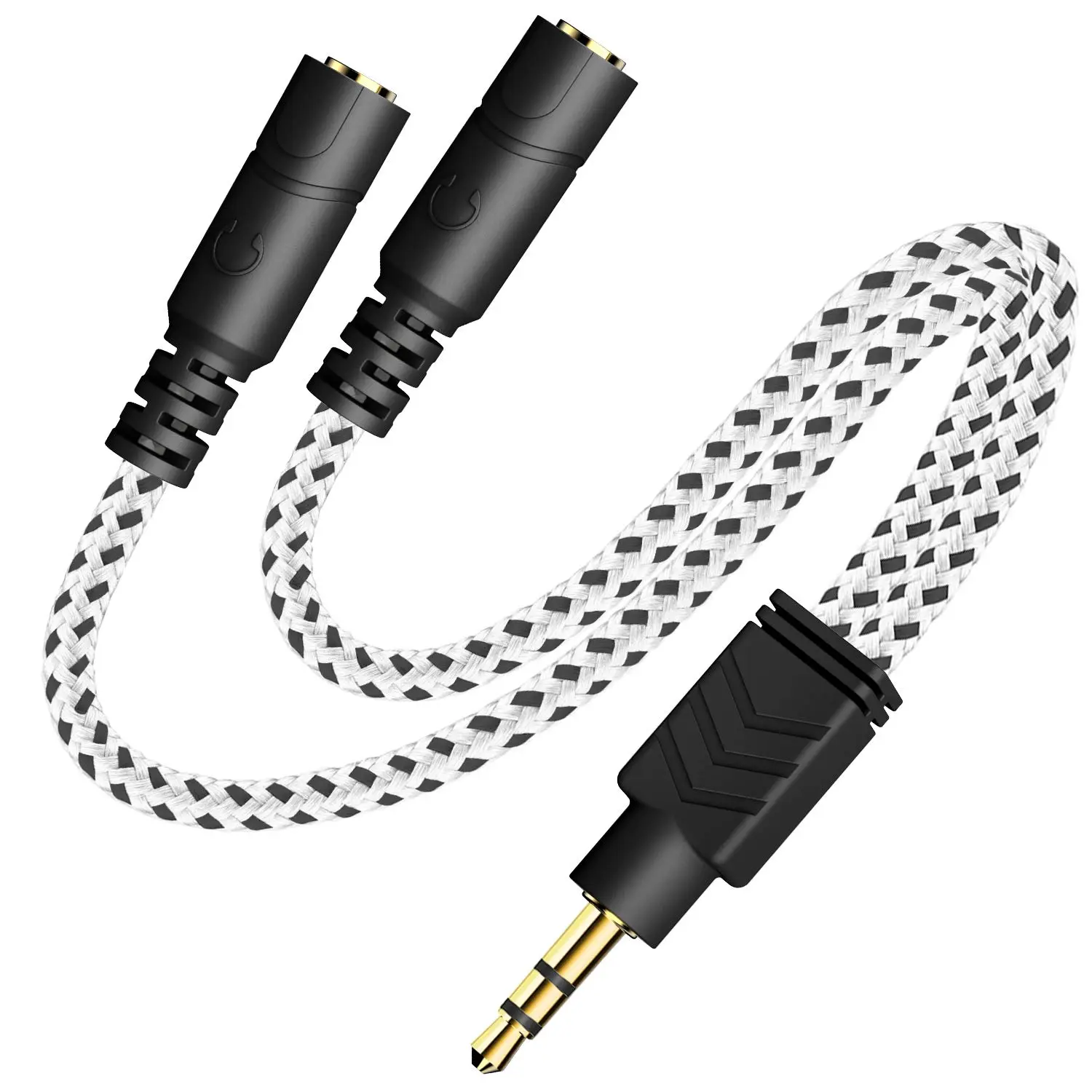 Headphone Splitter, Knitted 3.5mm Audio Splitter TRS 3-Pole Aux Splitter  for Headphones Earphones Speakers - White