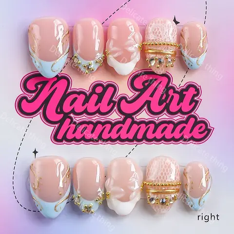 Short Plump 10pcs Y2K Style Press-On Artificial Nails, Handmade, 4 Sizes XS S M L, Perfect for Parties, Includes Jelly Glue, Crystal Stick, File