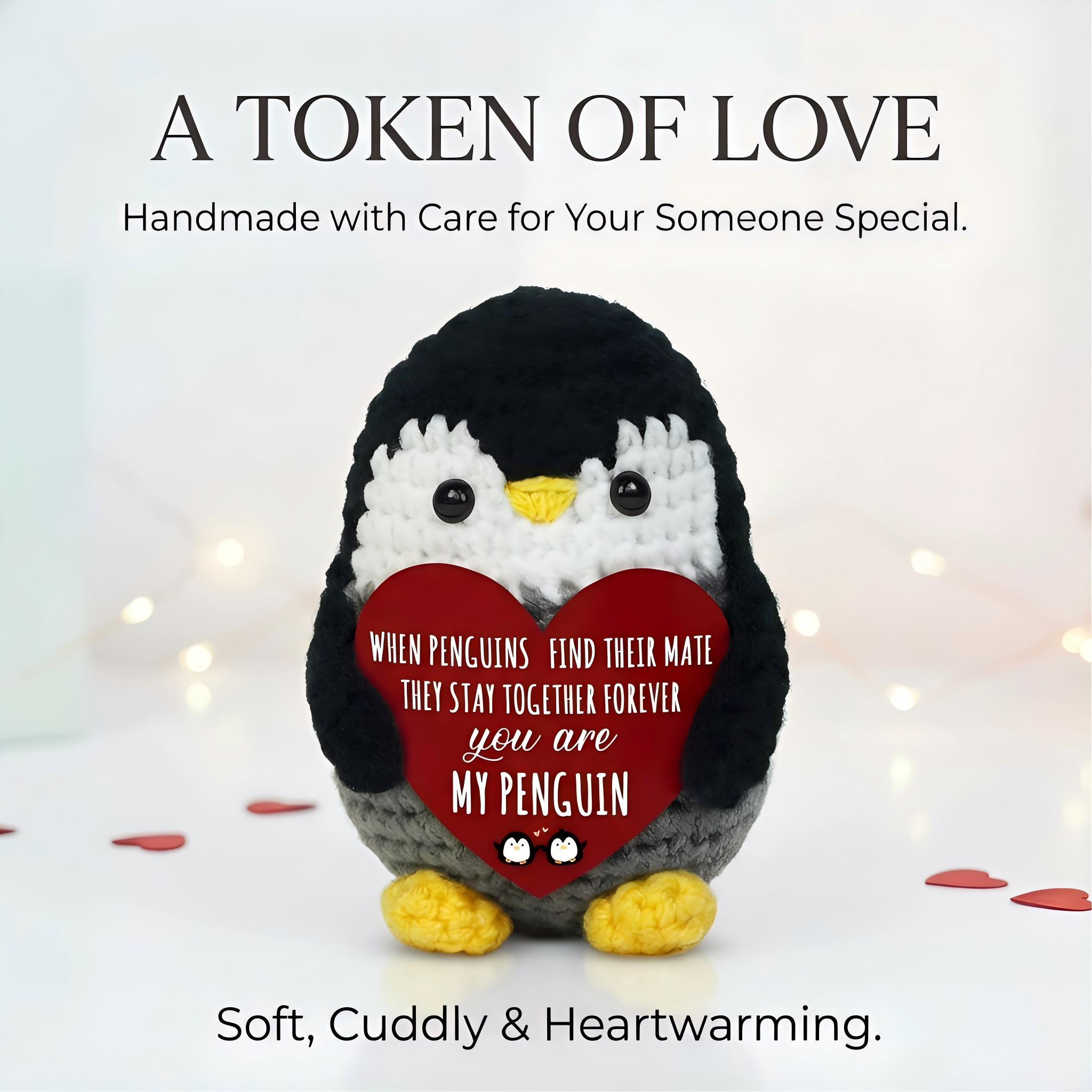 Cute Hand-Knitted Mini Penguin Plush, Emotional Support Stuffed Animal, Soft Stress Relief Toy, Perfect Christmas Presents & Holiday Gifts, Birthday Gifts for Women Men, Teacher Appreciation Gifts, Portable Desk Decor, Bag Charm Keychain, Healing Companio