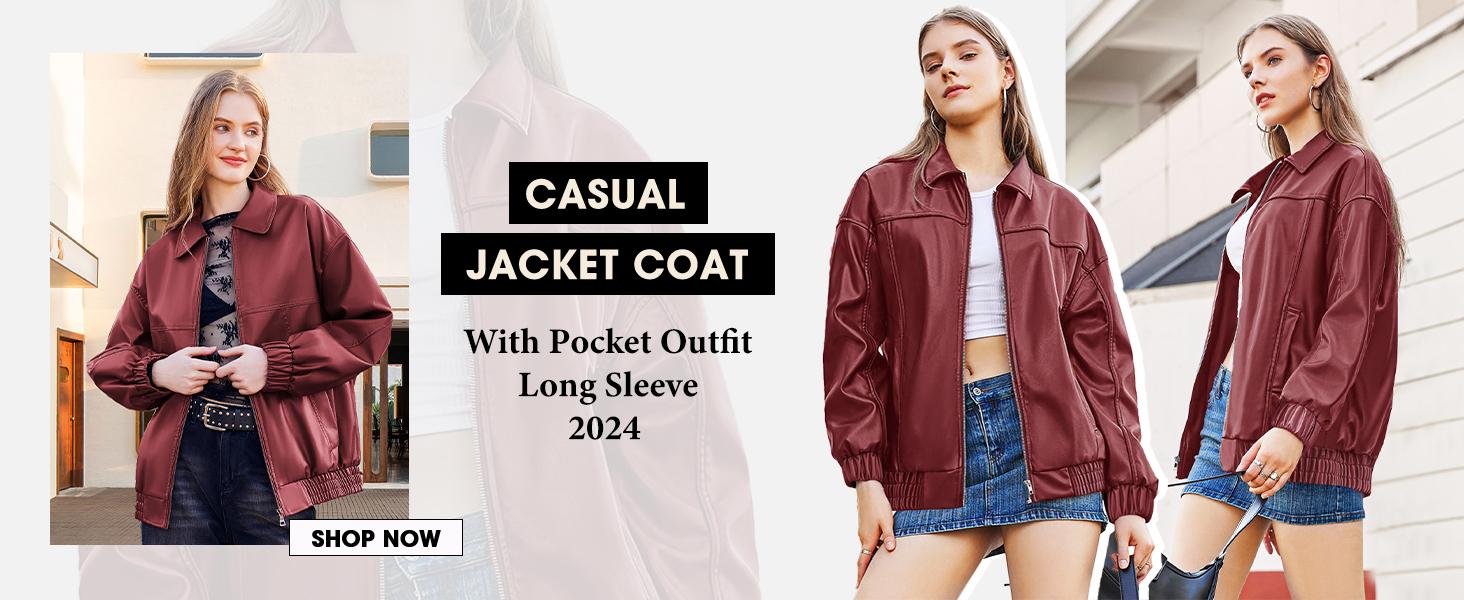 Yousify Womens Leather Jacket Oversized Faux Casual Zip Up Bomber Motorcycle Jackect Trendy Fall Winter Clothes S-XXL