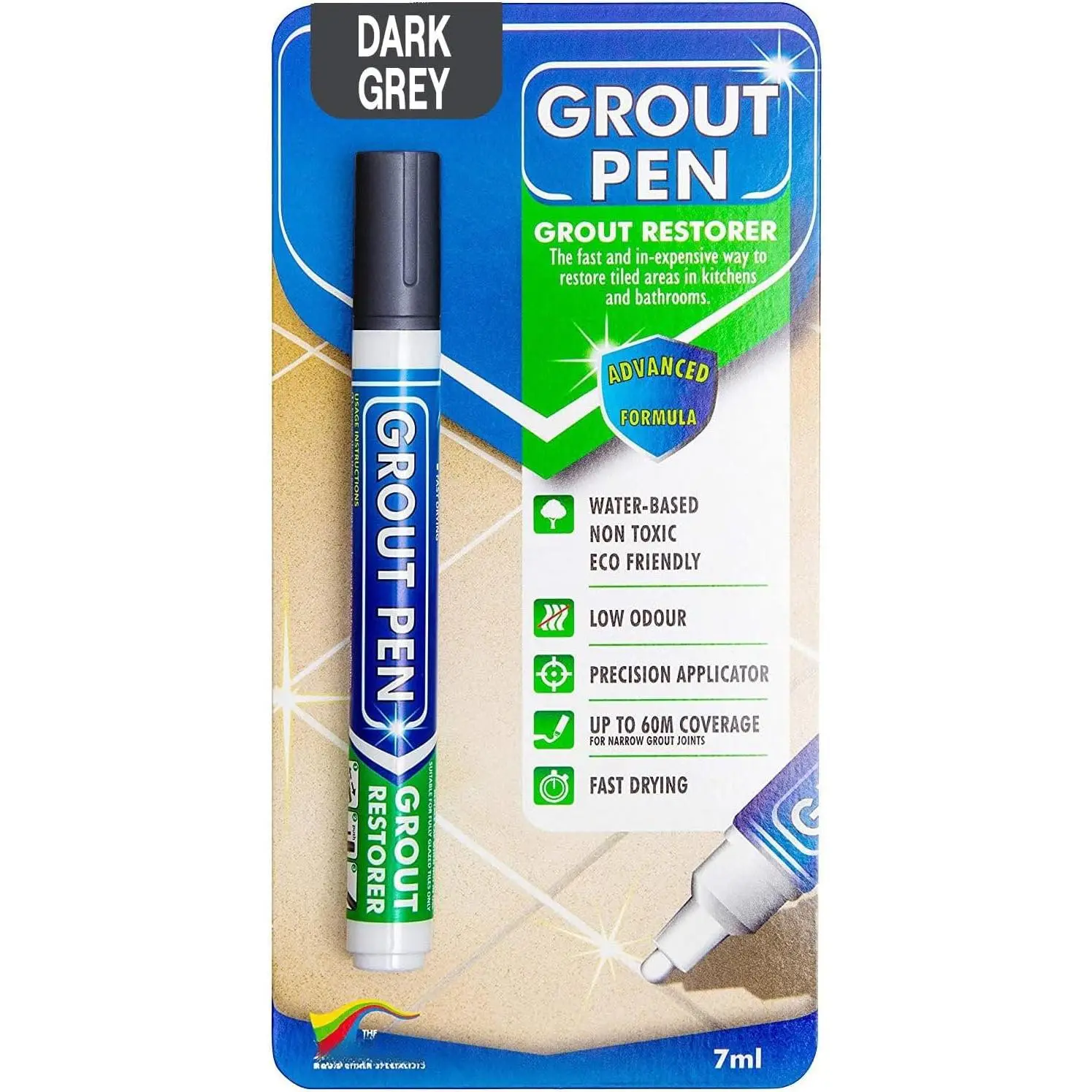 Grout Pen Dark Grey Tile Grout  Marker:  Tile Grout  Pen Colorant, Grout Shine  Up & Renew - Dark Grey, Narrow 5mm Tip (7mL)
