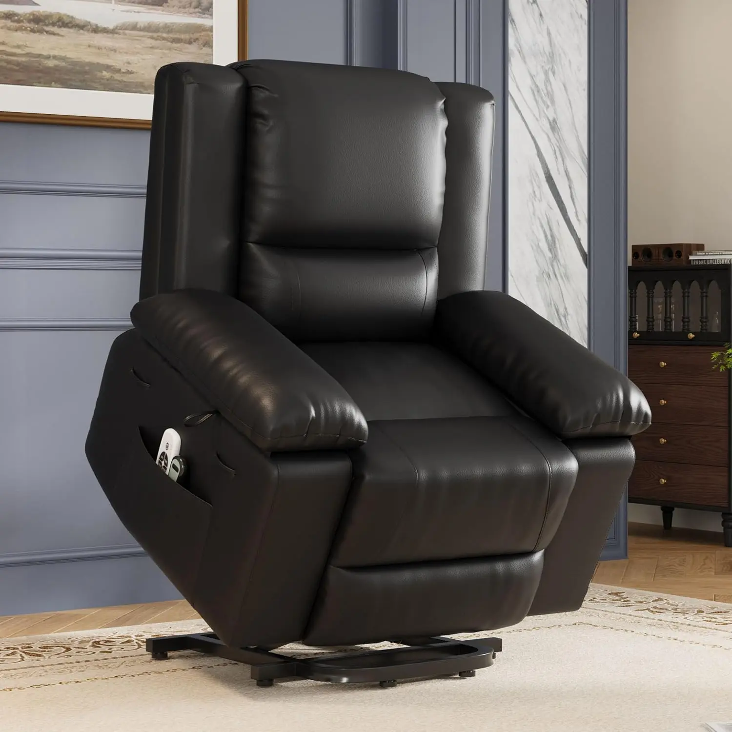 Power Lift Recliner Chair - Heat and Massage, PU Leather Electric Lift Recliner for Elderly & Mobility Impaired, Adjustable Back and Legs, Heavy Duty Lift Chair for Seniors