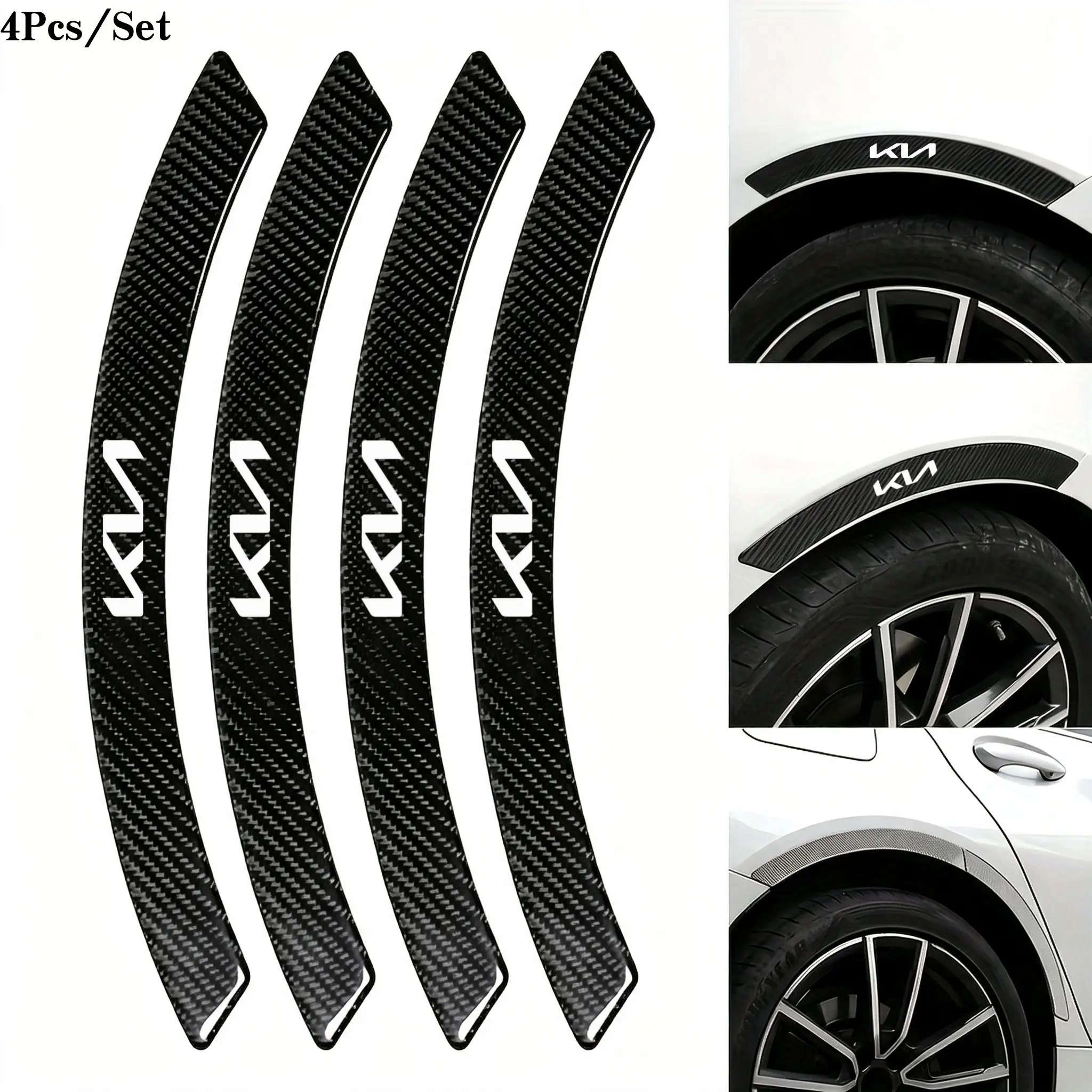4pcs Sporty Carbon Fiber Wheel HUB Decals, Scratch-Resistant Wear Protection Strips, Sports Style Design, Suitable for All Kia Models, Car Stickers