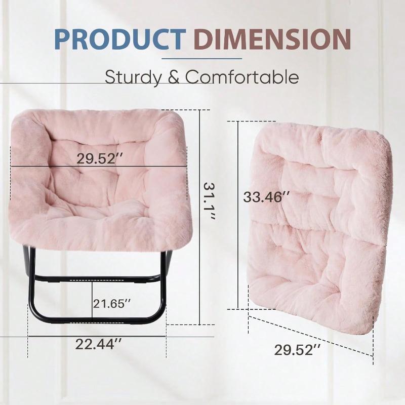 Sweetcrispy Sweetcrispy Comfy Chair For Adults, Soft Faux Fur Folding Lounge For Bedroom Living Room Dorm Rooms Flexible Reading Chair For Teens, Large Size Foldable,Square-Pink