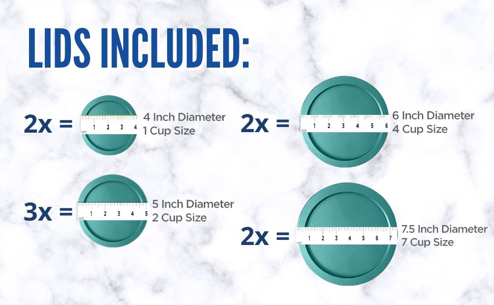 Replacement Lids for Pyrex Glass Foood Storage Containers Containers Round (2) 1-Cup (3) 2-Cup (2) 4-Cup (2) 7-Cup (Turquoise)