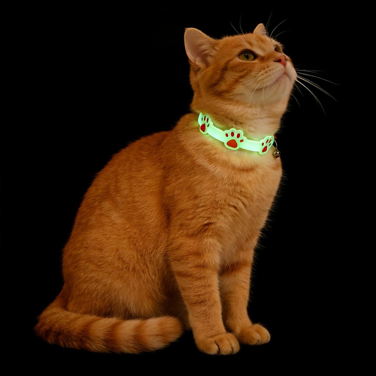 1pc Glowing Collar for Dogs & Cats with Bell - Luminous Night Safety Collar, Adjustable Anti-Loss Safety Device, Paw Print Suitable for Small Pets, Bell Alert System for Nighttime Walks, Random Color Collar for Dog and Cat Leash Gear