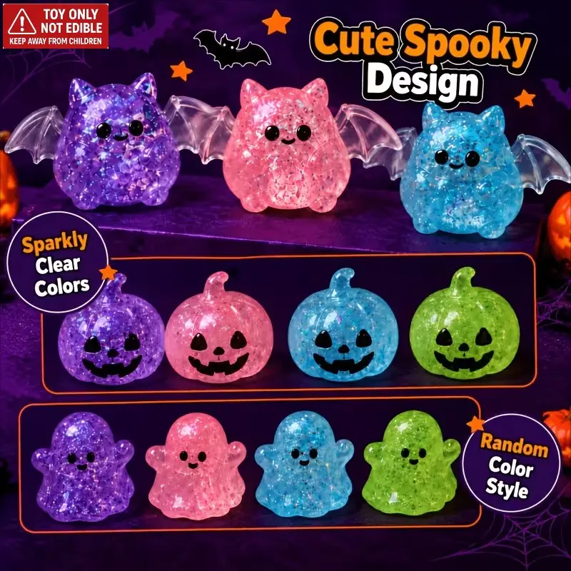 Halloween Theme Squishy Toys, Bat Pumpkin Ghost Squeeze Toys, Sensory Finger Toys, Classroom Rewards, Office Stress Relief, Party Gifts, Birthday and Holiday Mini Gifts