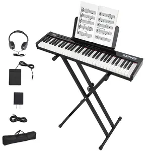 61-Key Portable Digital Piano Keyboard – Semi-Weighted Keys, 128 Tones & Rhythms, 80 Sample Songs, Stand, Headphones, Bag, Power Adapter – Ideal for Beginners & Professionals