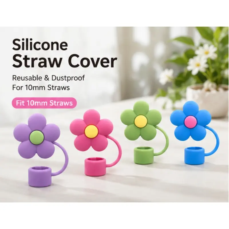 4PC Straw Cover Straw Top Cover Silicone Reusable Dustproof Straw Head 10mm Suitable for Restaurant/Cafe Drinking Straw Stopper cute