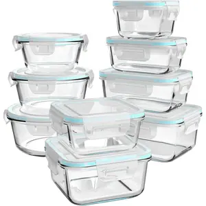 Glass Food Storage Containers with Lids, [18 Piece] Glass Meal Prep Containers Set, Airtight Leak Proof, Oven Freezer Dishwasher Safe, BPA Free (9 Lid & 9 Container)