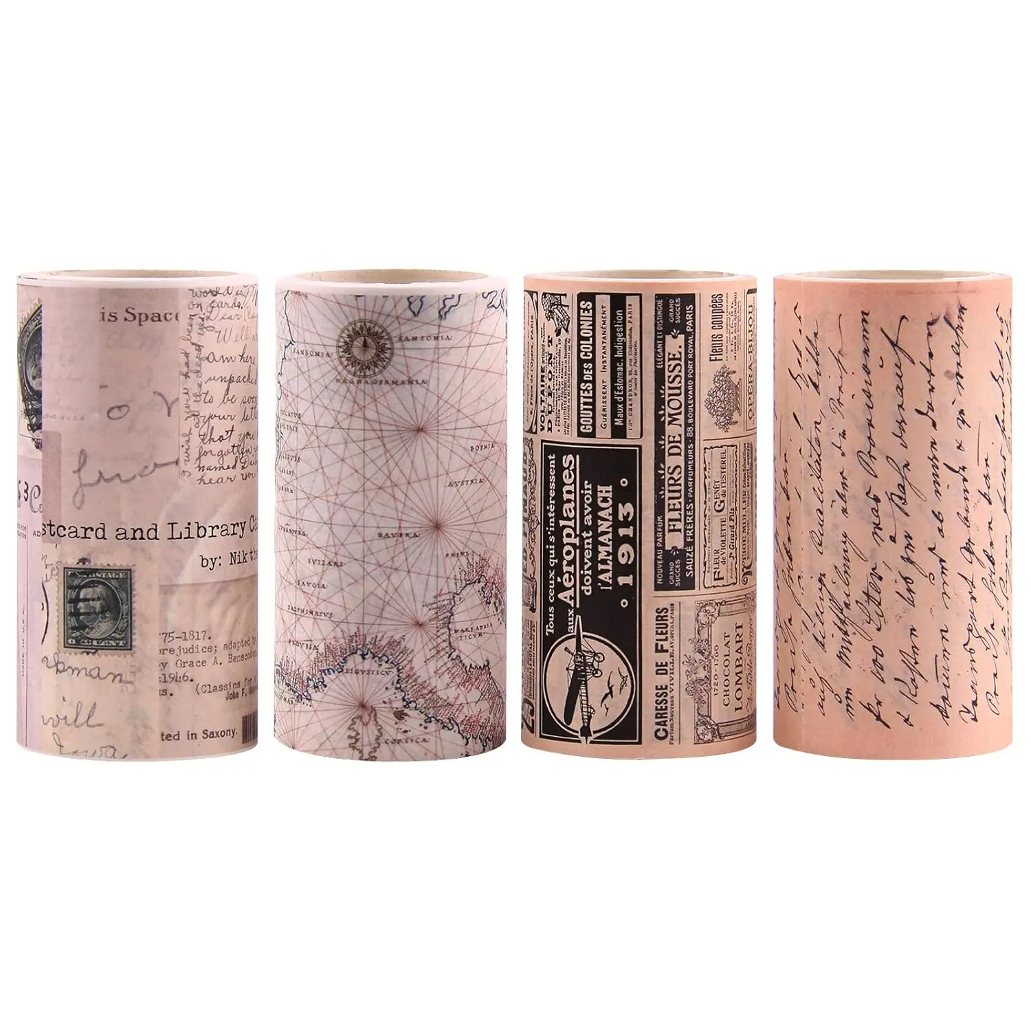 Washi Tape Wide, Junk Journal Supplies, Map Newspaper Masking Tapes Stickers, Arts & Crafts Tape,  for  Journals,  Wrapping, 3 Inches x 4 Rolls