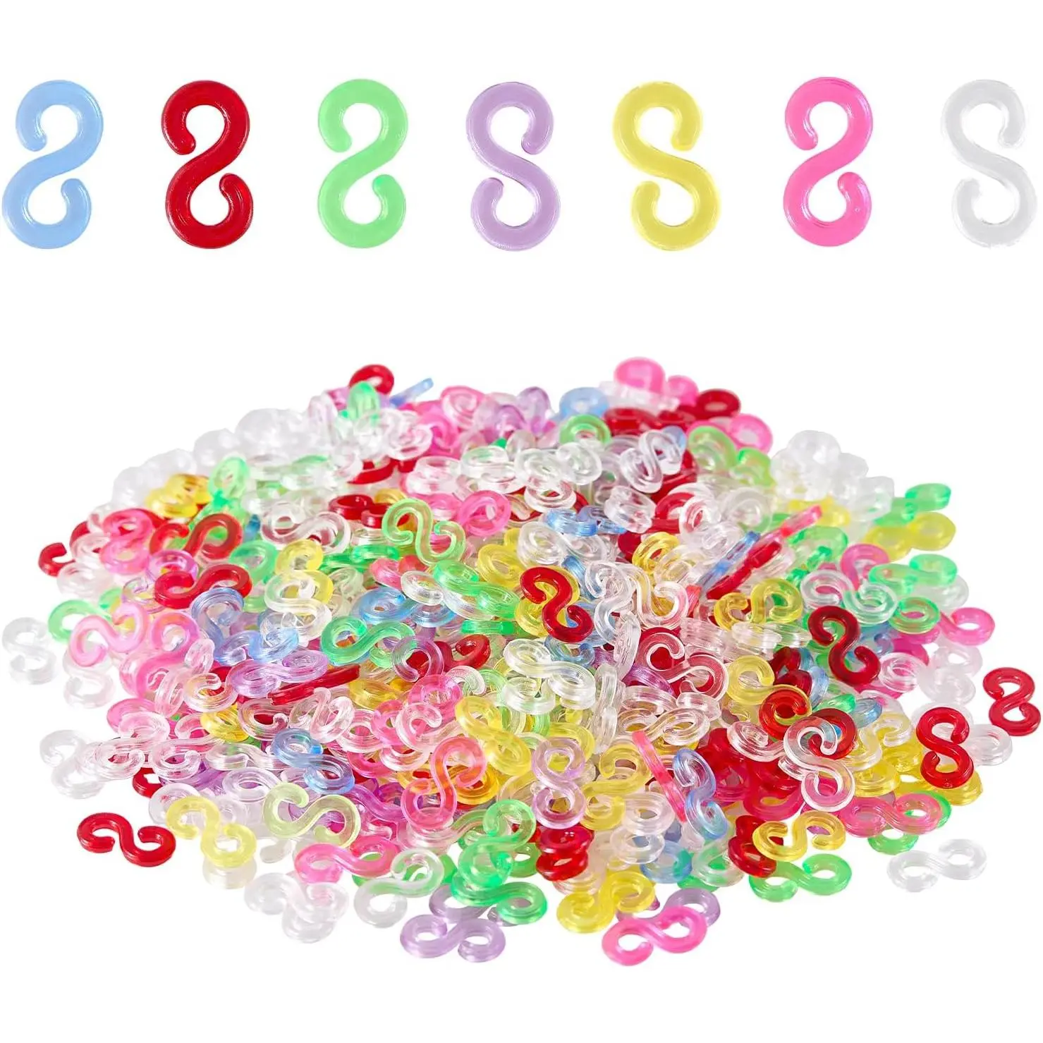 600 count S Clips Plastic Bracelet Connectors - Clear 300 + Colorful 300 Loom Accessories for Rubber Band Bracelet Making Kit, DIY Crafts Creative Projects  Charms