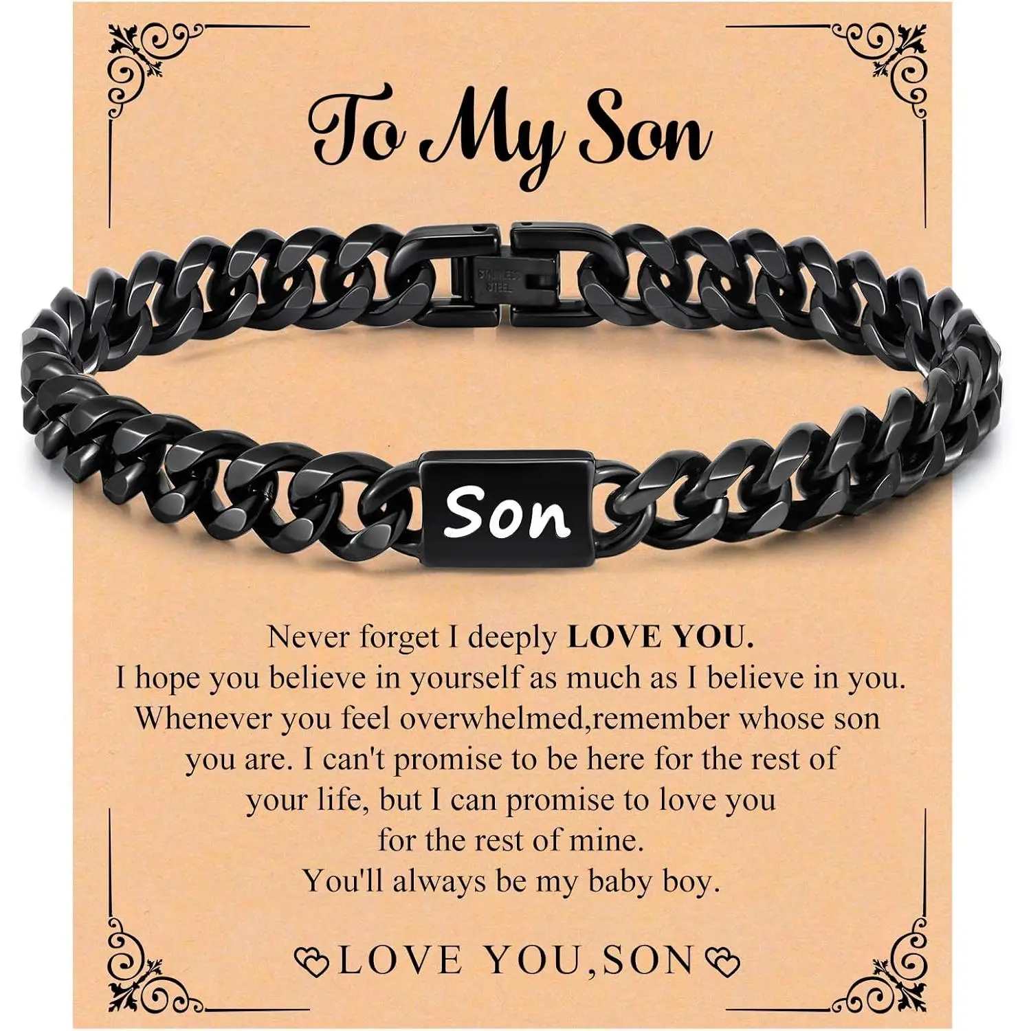 Stainless Steel Bracelet Gifts for Son from Mom Dad -  Cuban Chain Link Men's Bracelet Gifts Classic  Hop Stacking Layered Birthday Christmas Personalized   Gifts for Him