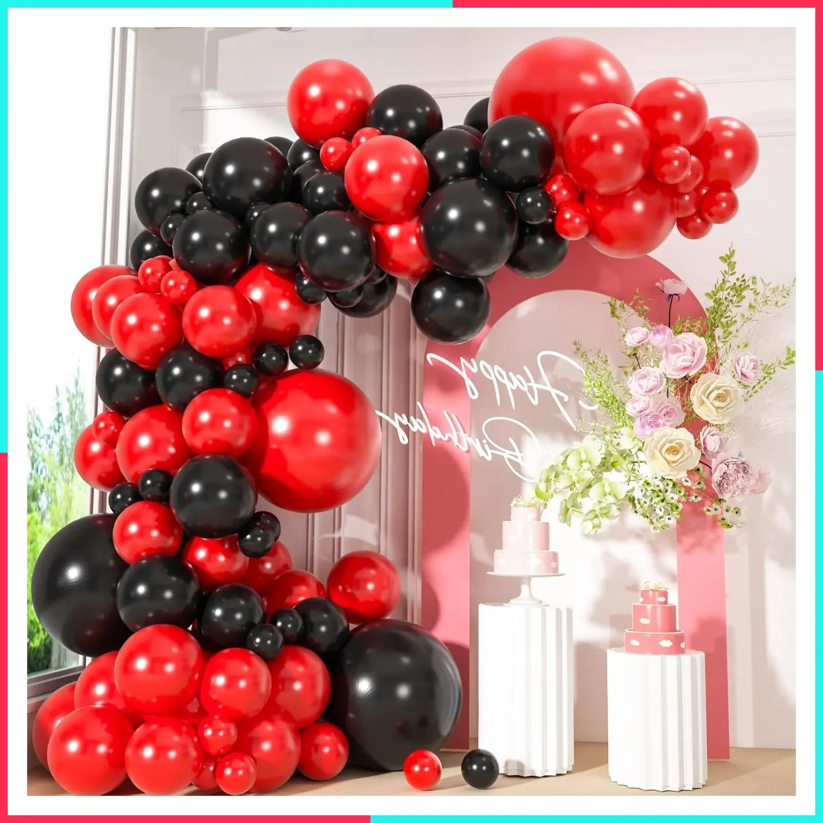 110pcs Red and Black Balloons Garland Arch Kit, 18/12/10/5 Inch Balloons