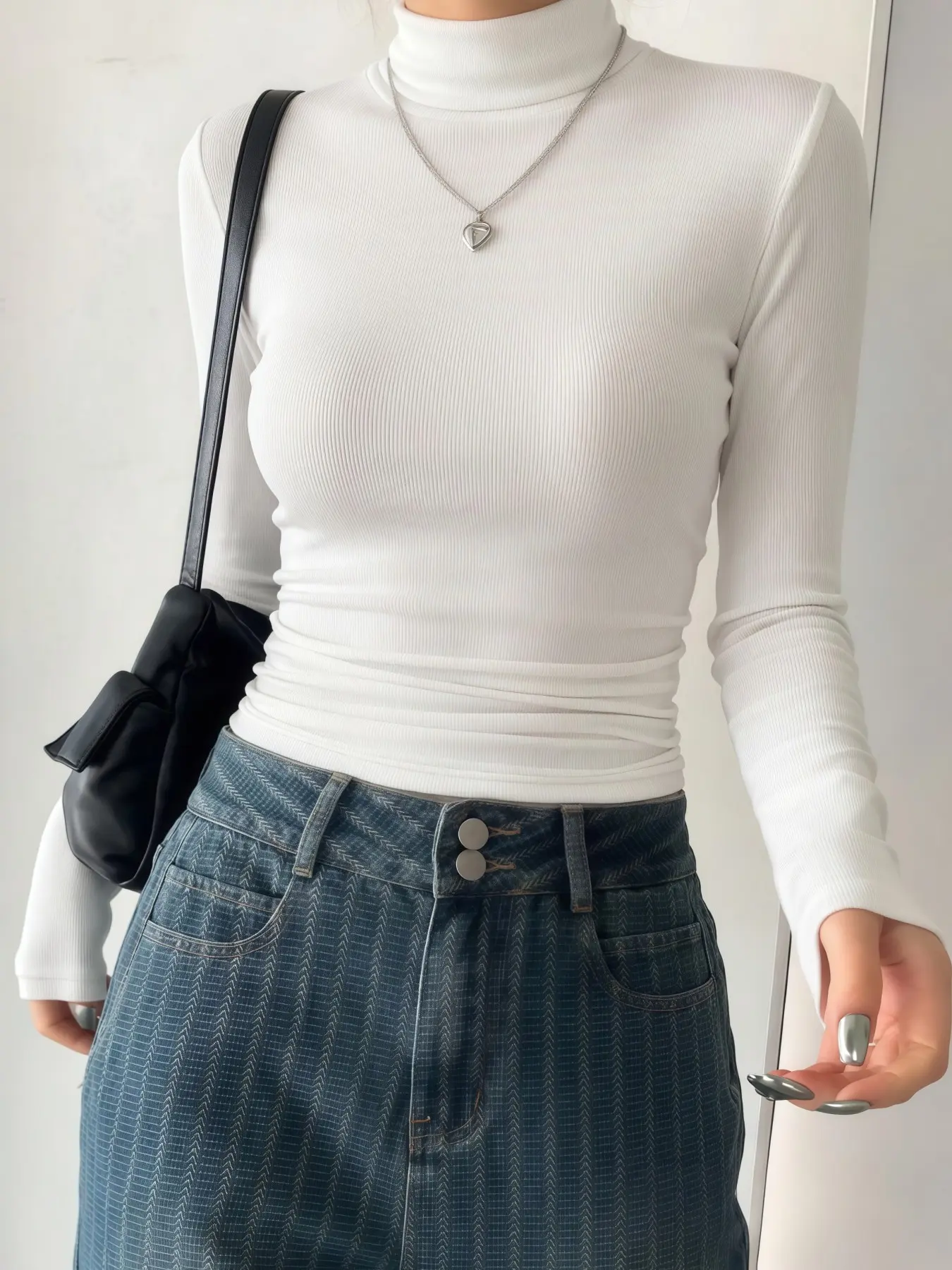 Women's Slim Fit Ribbed Turtleneck Long Sleeve Tee Solid Color Versatile Everyday Basic Top