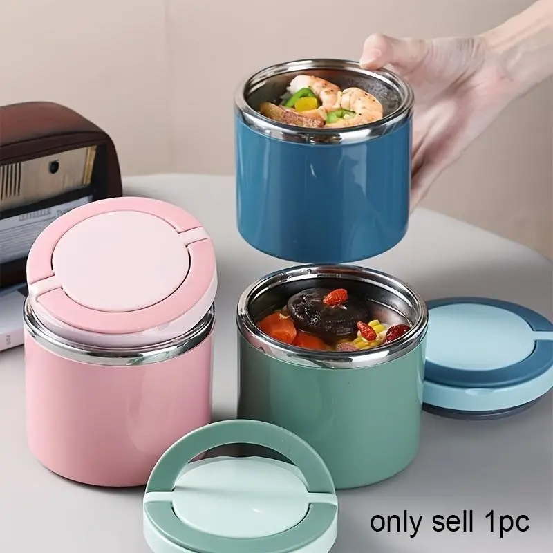 Stainless Steel Leakproof Insulated Lunchbox & Thermos Cup - Stackable Bento Box with Handle, 304 Grade Thermos Cup, Hot/Cold Leakproof To Go Food Containers for School, Office, Camping, Picnic - Pink/Blue, Durable & Portable