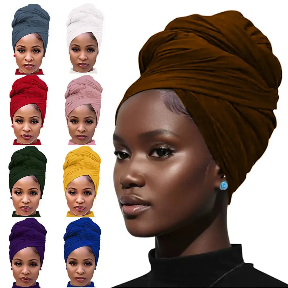 Viral High Top Stretch Jersey Turban Head Wrap Extra Long Solid Color Scarf Breathable Soft Protective Bun Cover Daily Fashion Wear