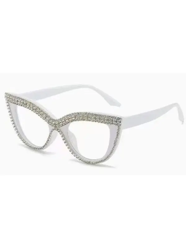 Cross-border handmade cat-eye diamond-embellished new flat glasses, fashionable eyeglass frames, personalized sunglasses, trendy photo-shooting eyewear