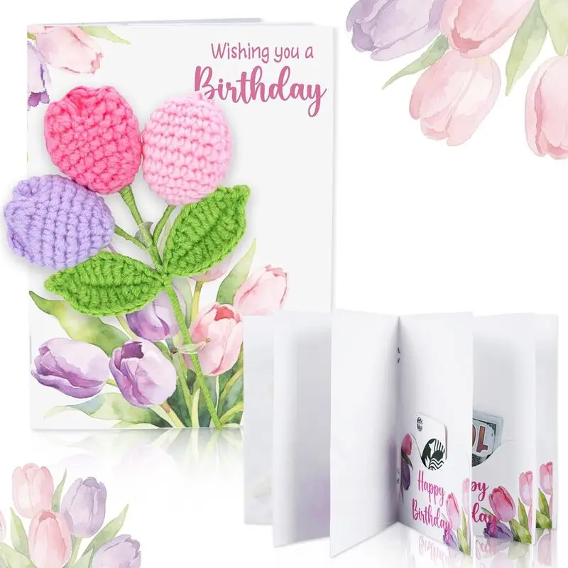5 Slots 3D Crochet Happy Birthday Money Card Holder