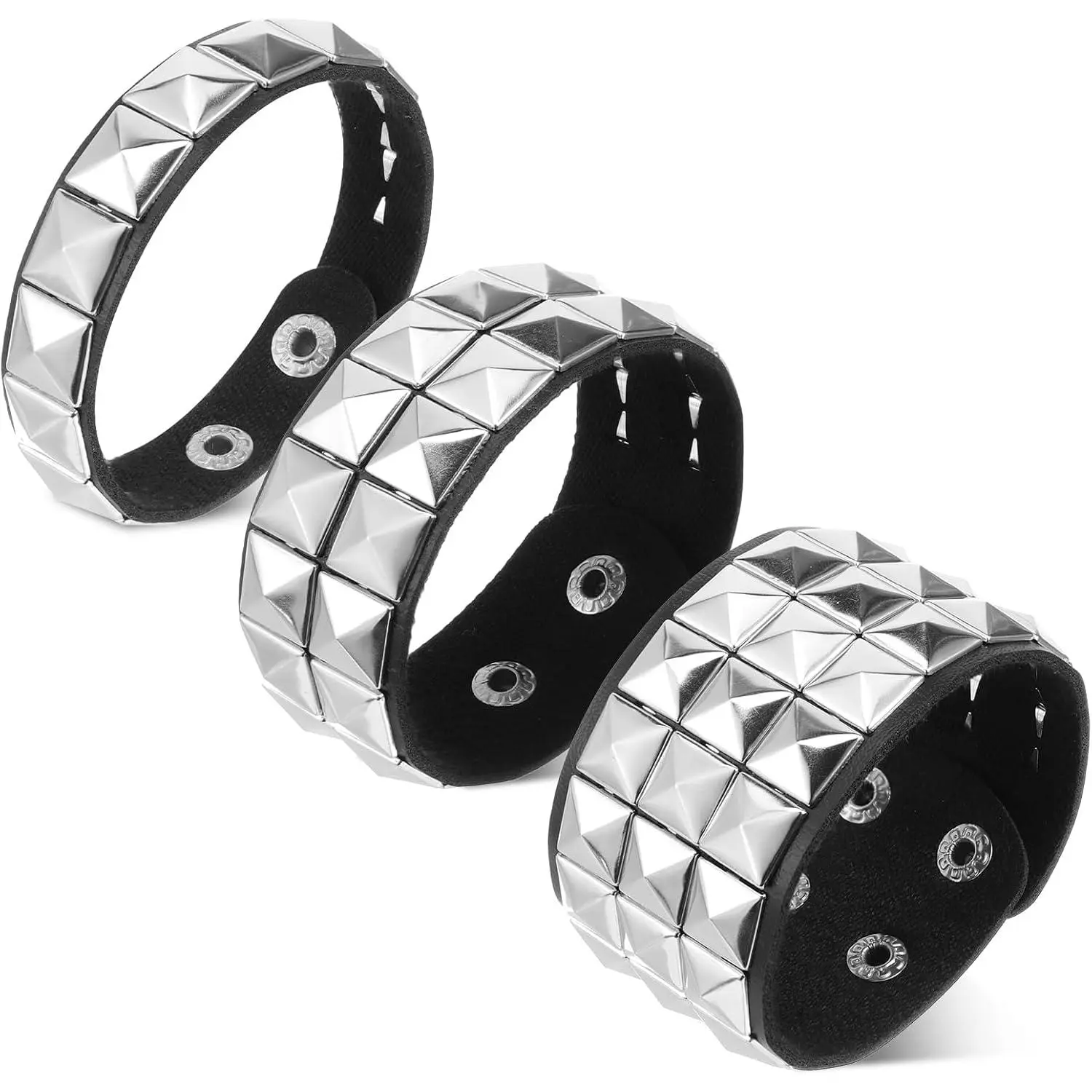 3 count Punk Rock Studded Bracelet, PU Leather Goth Cuff Bracelet 80s Emo Spiked  Costumes Accessories for Women Men Halloween Party