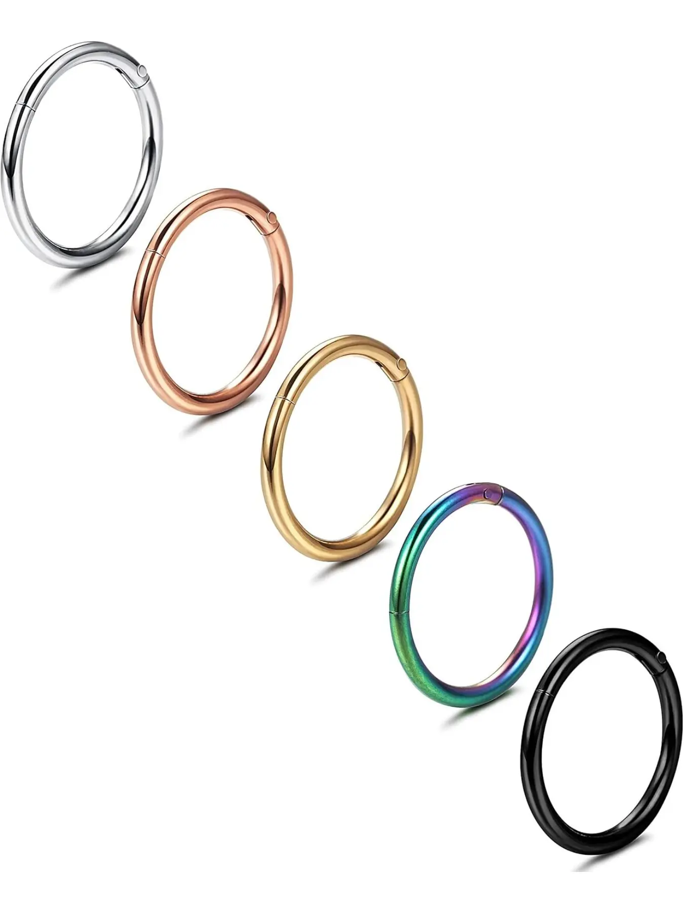 5Pcs 316L Steel Septum Rings Nose Rings Hoop 16G 18G 20G Hinged Clicker Hoop Nose Rings for Women Men Cartilage Hoop Earring Lip Helix Rook Tragus Conch Septum Nose Piercing Jewelry