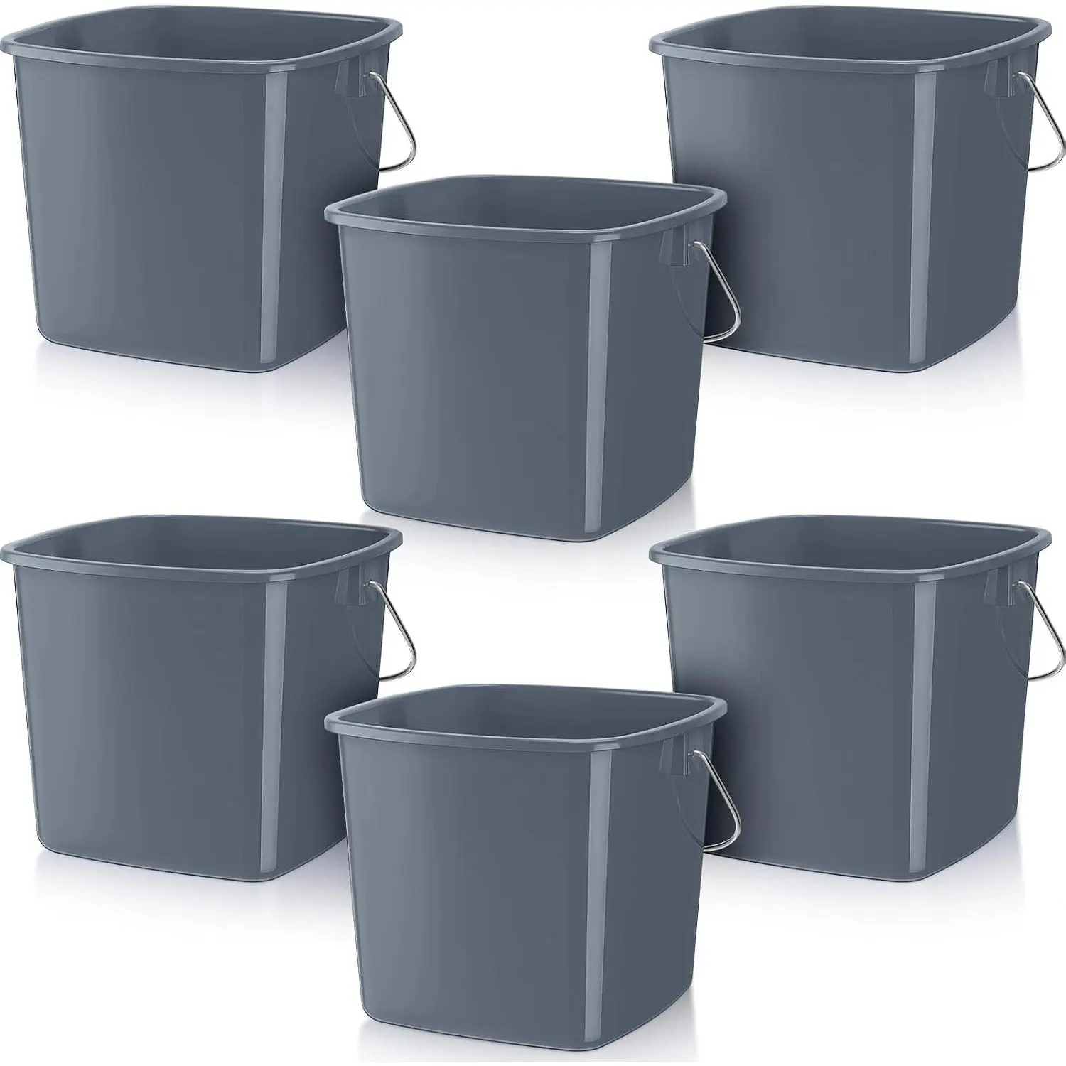 6 Pcs 3 Quart Cleaning Small Sanitizer Bucket, Square Plastic Pail with Handles for Restaurant, Home, Offices, Commercial Food Service (Gray)