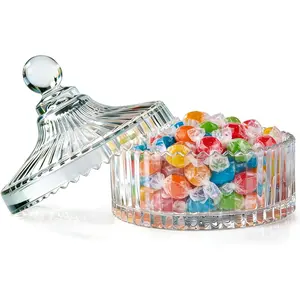 ComSaf 14fl.oz Crystal Glass Candy Dish with Lid – Decorative Covered Candy Jar for Office Desk, Coffee Table, Vanity, Living Room & Bathroom | for Easter, Weddings, Holidays & Parties