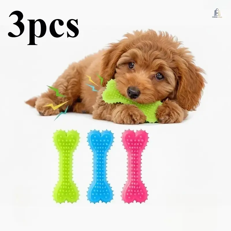 3-Pack Non-Woven Rubber Puppy Chew Bone Toys - Durable, Bite-Resistant Dental Care Toys for Small Teething Puppies (3pcs)