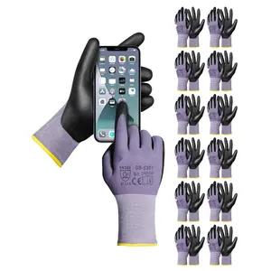 Work Gloves 12-Pair Set for Touchscreen Nitrile-Coated Garden and Construction Tasks, Durable Protective Hand Gear with Non-Slip Grip, Comfortable Fit, Puncture-Resistant, Weather-Resistant, Ideal for DIY Outdoor Work