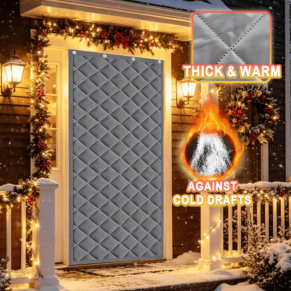Magnetic Quilted Door Curtain, Automatic Closure Windproof Cold Barrier, Hook Ring Installation, Sound Insulation Privacy Screen, Winter Energy Saving