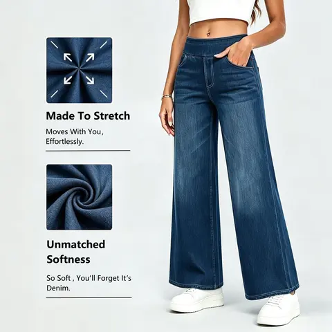 Women’s Stretch Wide-Leg Tummy Control High-Waisted Wrap Waistline Trousers - Loose Fit Women's Clothing for Commuting, Sport & Outdoor Joggers