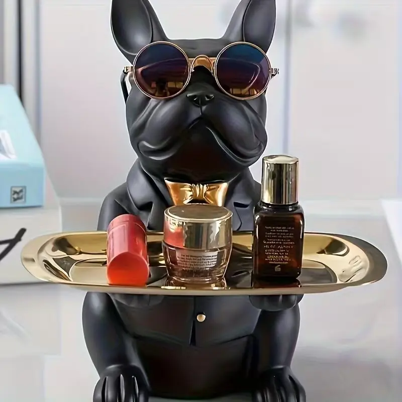 French Bulldog Resin Statue with Tray, Ideal Key Holder, Home Decor, Living Room, Bedroom, Office Decoration, Father's Day Gift