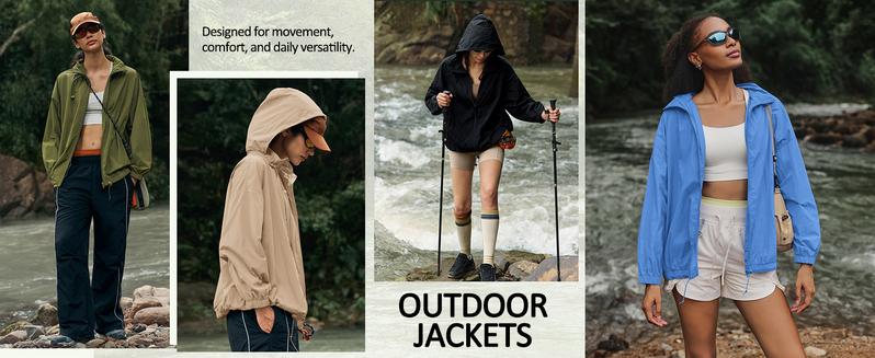 Yousify Womens Waterproof Rain Jackets Lightweight Zip Up Raincoat Outdoor Hiking Hooded Windbreaker with Pocket