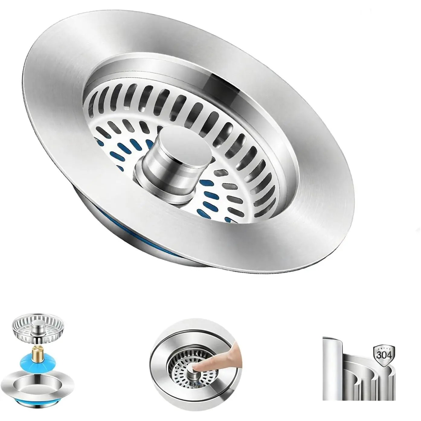 Upgraded 3-in-1 Kitchen Sink Drain Strainer & Stopper - Stainless Steel Anti-Clogging  Catcher Basket,  Sink Protector Cover Filter, Fits  Standard 3-1/2 Inch Drain (-1Pack)