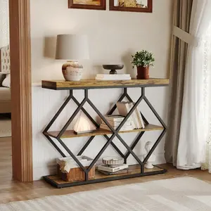 Modern Diamond Metal Frame Console Table – Elegant Gold and White Entryway Sofa Table with Open Marble Shelf, Adjustable Feet – Stylish Living Room, Hallway or Foyer Furniture