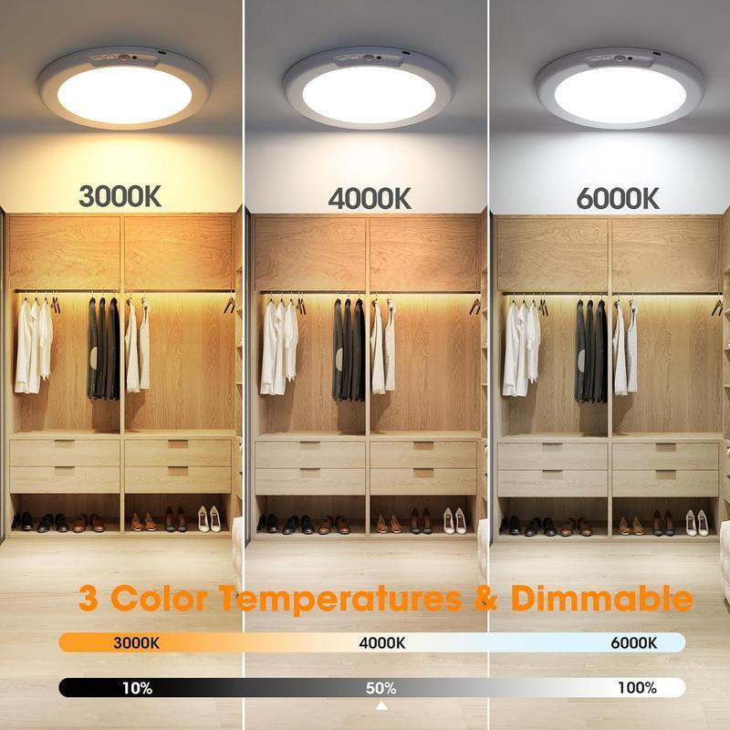 1/2-Count Rechargeable Motion Sensor Light with Remote Ceiling Light Operated Closet Lights Ceiling Light Timing Dimmable 7.09in for Closets Shower Stair Pantry Hallway Porch