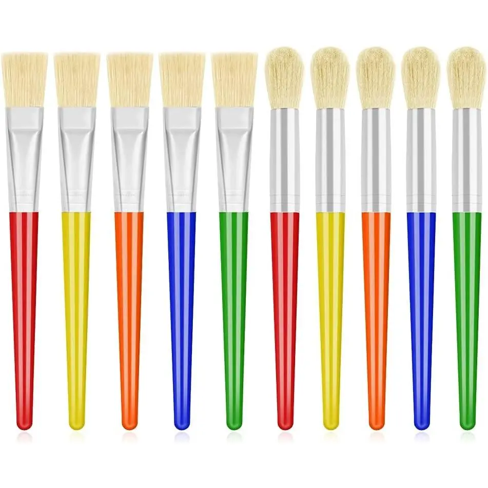 10Pcs Paint Brushes for Kids, Toddler Large Chubby Brushes Round and Flat Preschool Painting Brushes for Washable Paint Acrylic Paintfidget toys