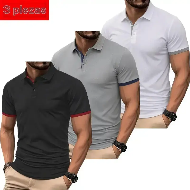 3 Pack Men's Slim Fit Polo Shirts Breathable Soft Short Sleeve Tops with Turn Down Collar for Business Casual Office Golf Summer Travel Daily Wear Classic Solid Color Multipack Menswear, Fabric