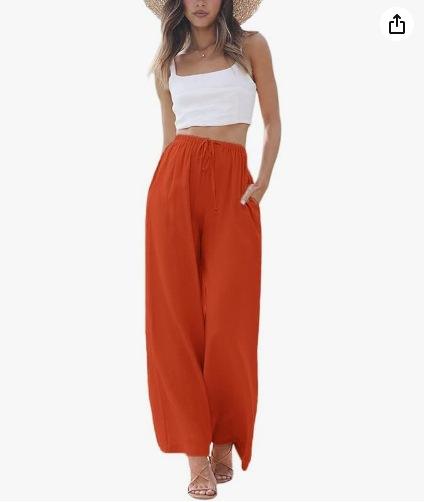 Women's Linen Loose Casual Pants with Pockets and Drawstring, Wide-Leg Trousers for Beach Vacation, Loose Fit, Plus Size, Comfortable