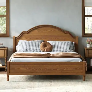 King Size Wood Bed Frame, Traditional Platform Bedframe with Vintage Headboard, Rustic Beds Frames King with Underbed Storage, No Box Spring Needed, Easy Assembly (Walnut, King)