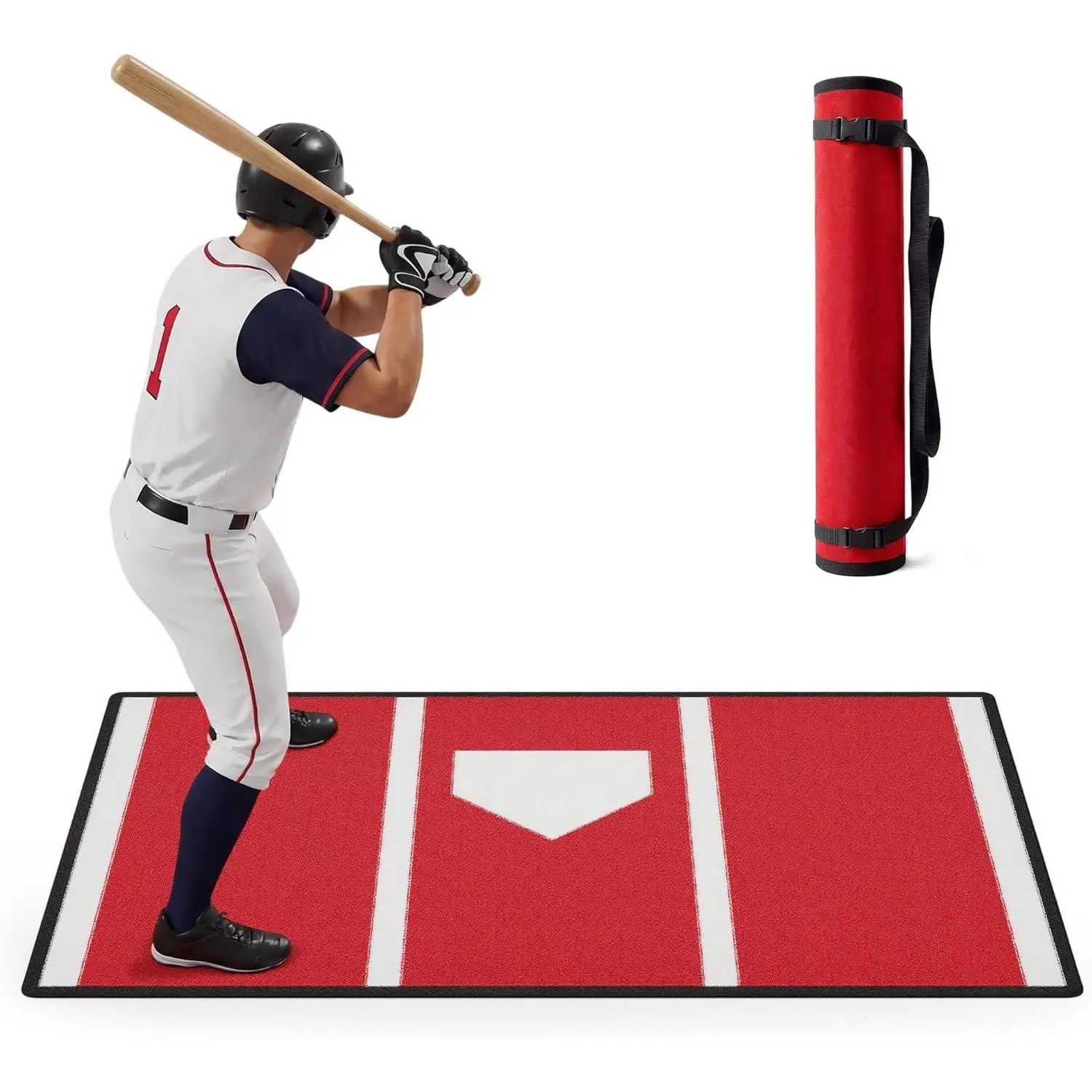 Elastic Foam Baseball/Softball Practice Mat (6.5x4 ft) with Batters Box & Home Plate - Left/Right Hand Compatible for Batting Drills, Backyard & Batting Cage Training, Durable & Wear-Resistant, Great For All Players, High Elasticity Material, Non-Slip Bac