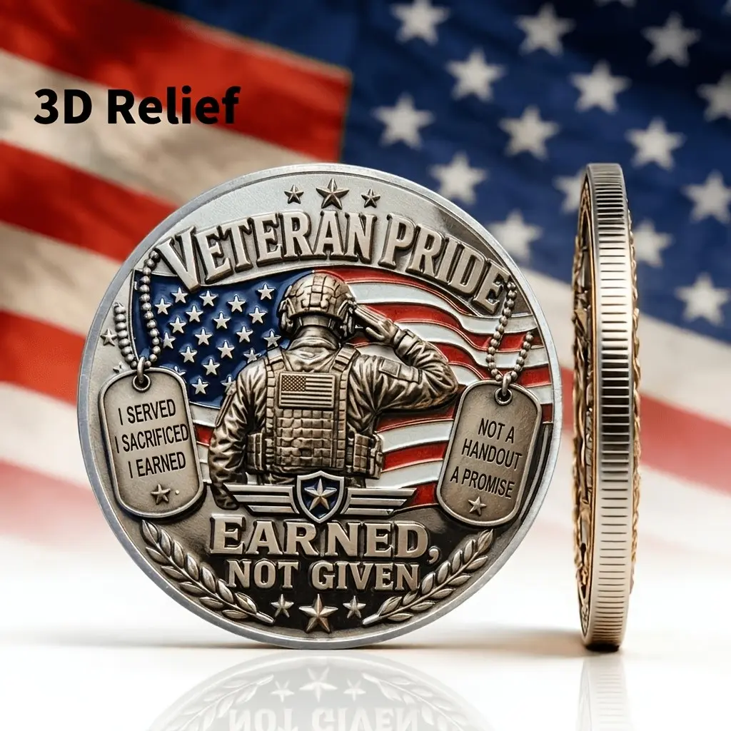 3D Relief Commemorative Coin, Patriot Challenge Coin, Veteran Honor Medal, Transparent Protective Case, Historical Collectible, Creative Gift Ornament