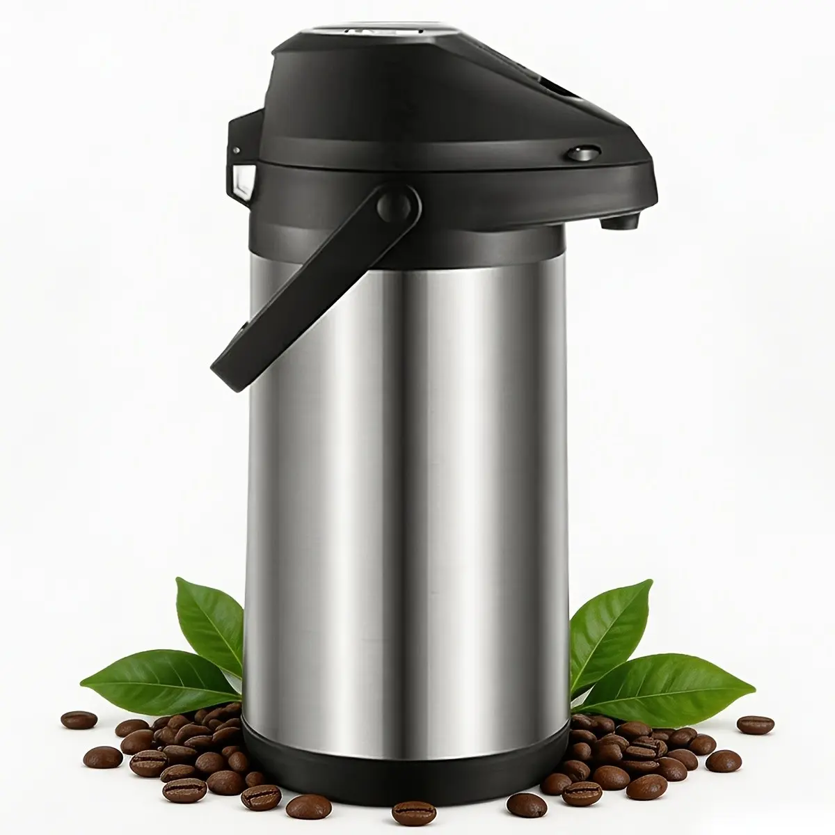 Airpot Coffee Carafe Thermal 135oz/4L with Lever Action/pump, Stainless Steel, Keeps Hot, Ideal for Parties, Breakfast, Camping
